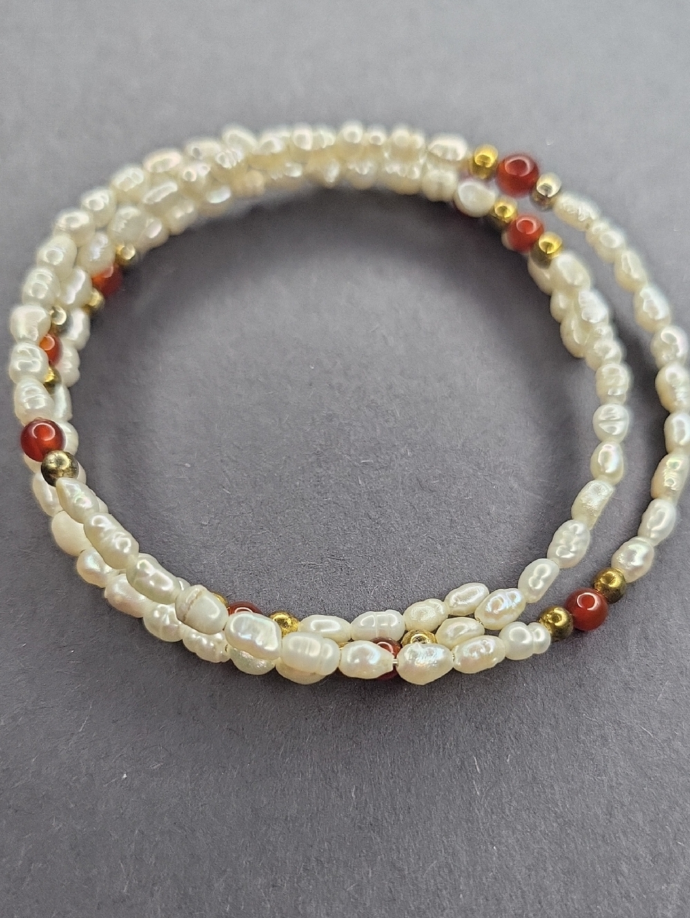 Freshwater Pearl & Red Bead Wrap Bracelet